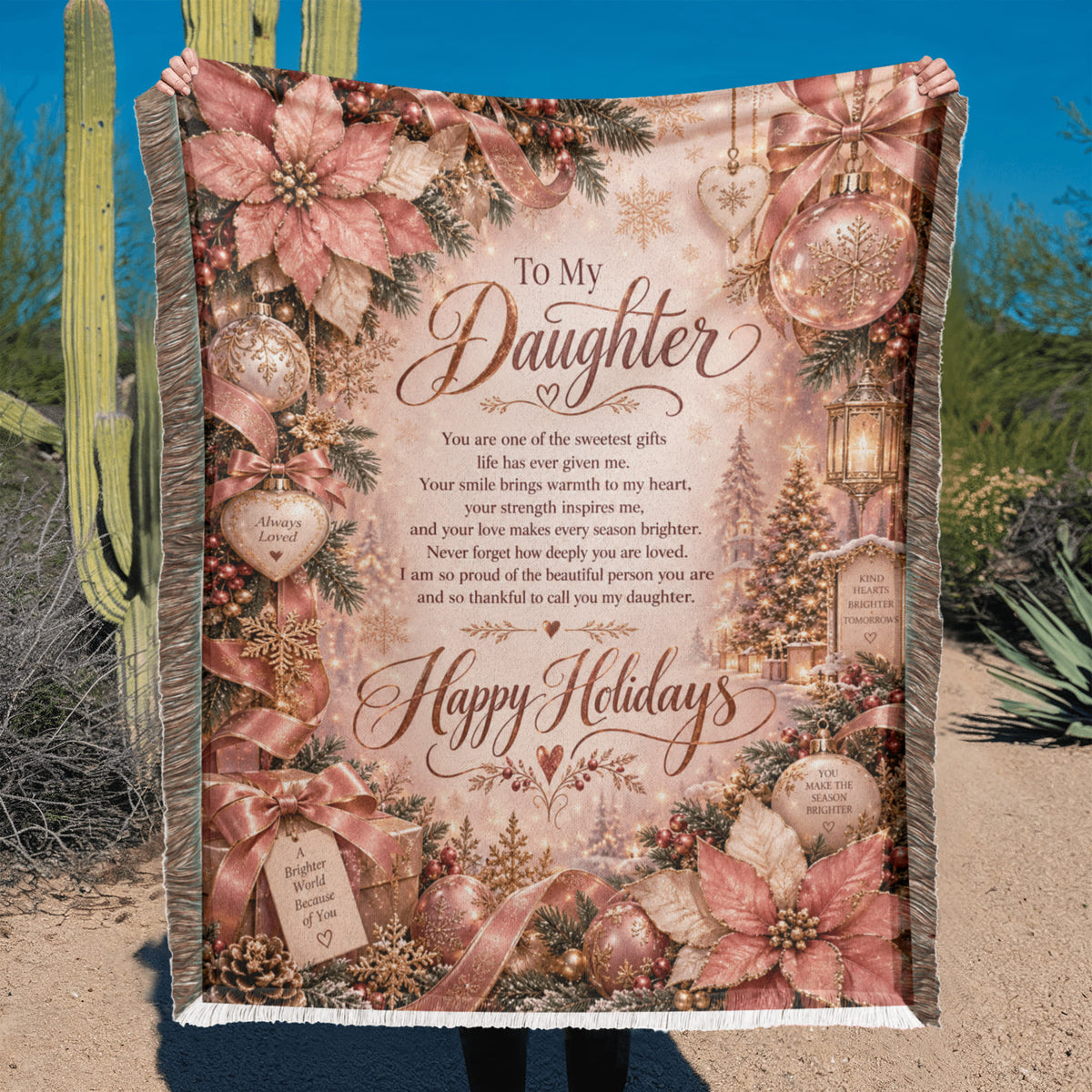 To My Daughter Happy Holidays Printed Woven Blanket – Heartfelt Christmas Keepsake Gift