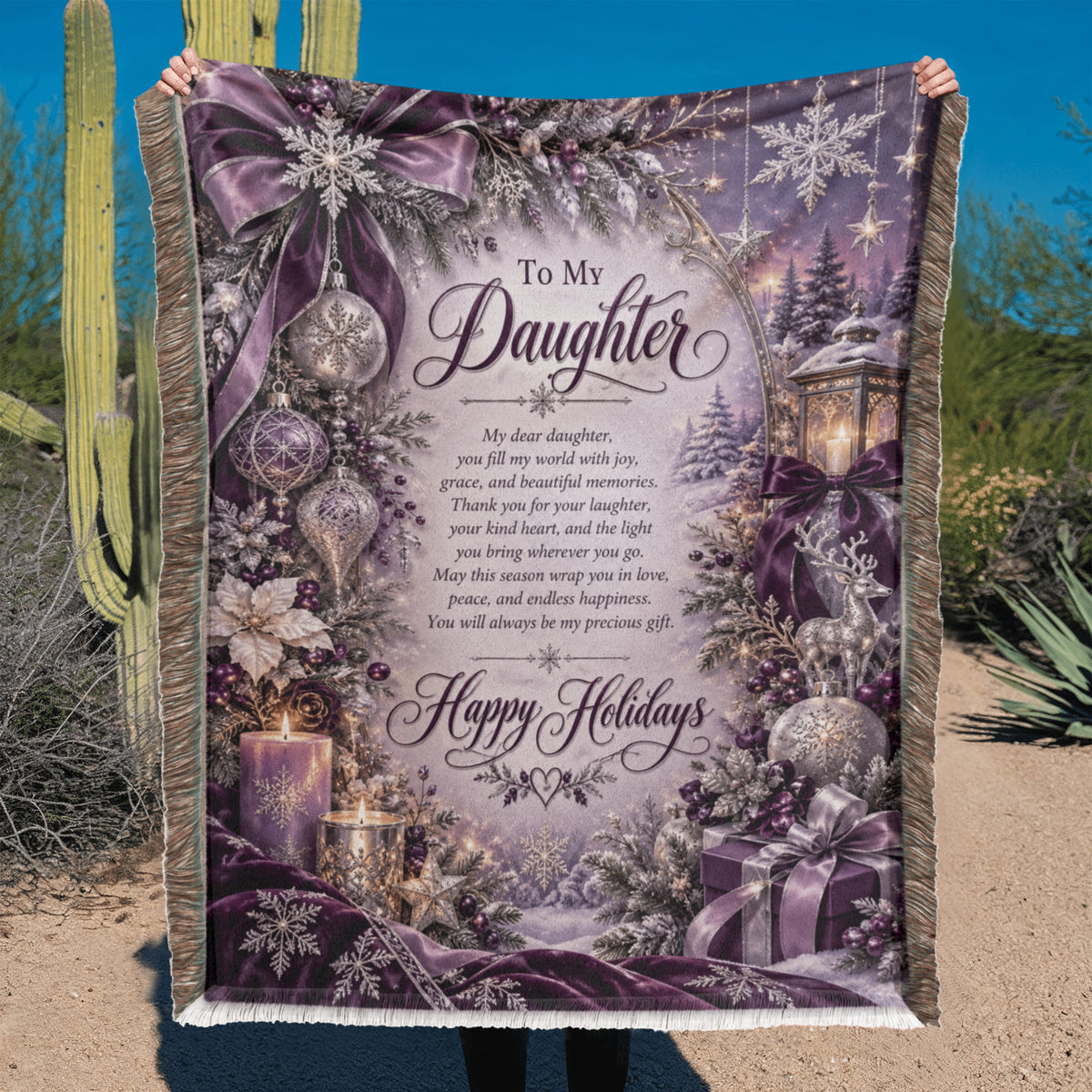 Daughter Happy Holidays Printed Woven Purple Blanket – Heartfelt Christmas Keepsake Gift