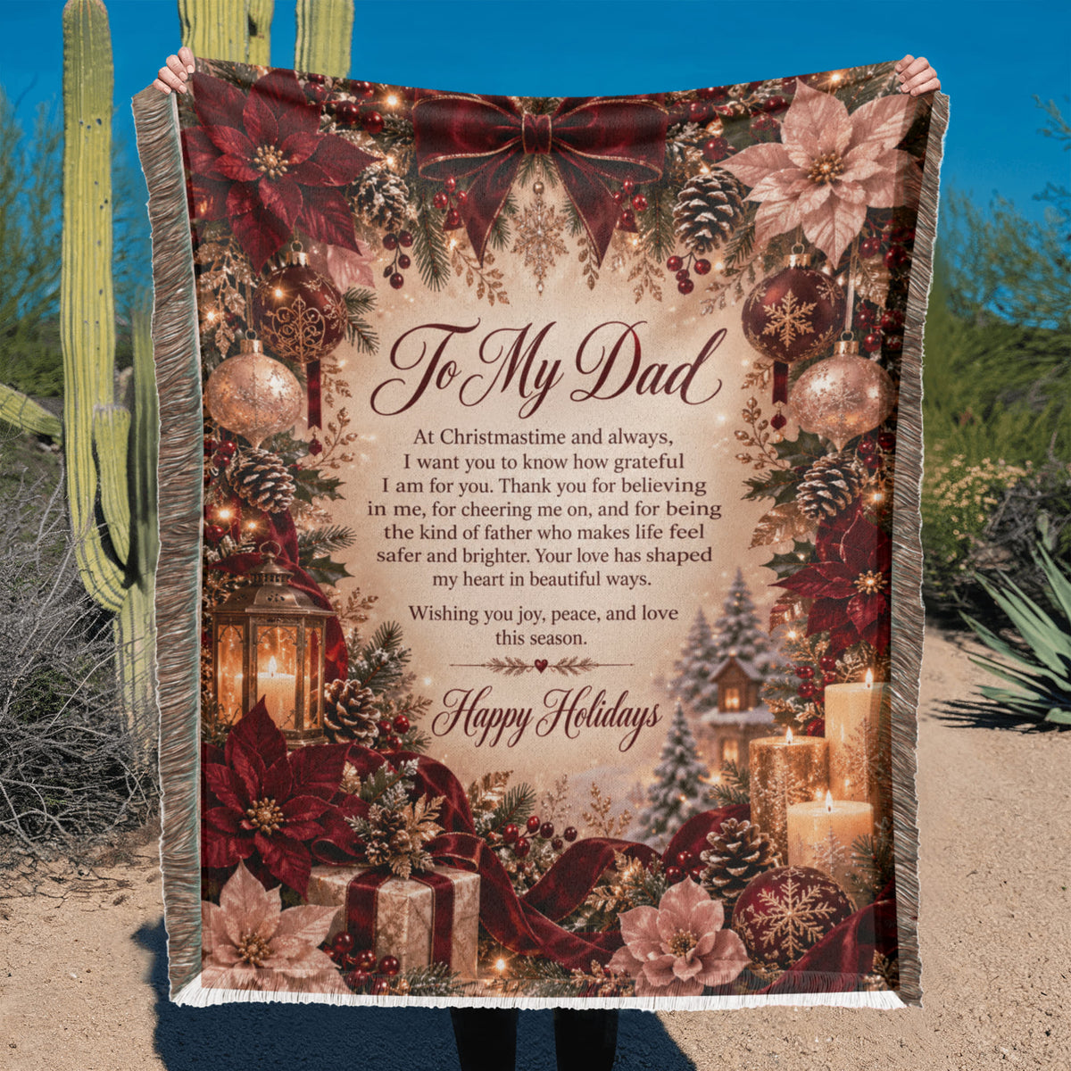 to my dad happy holidays printed woven blanket