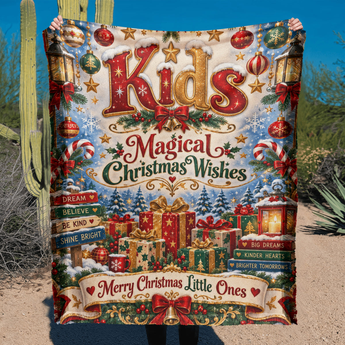 Kids Christmas Woven Blanket – Magical Christmas Wishes Holiday Blanket, Christmas Gift for Boys and Girls