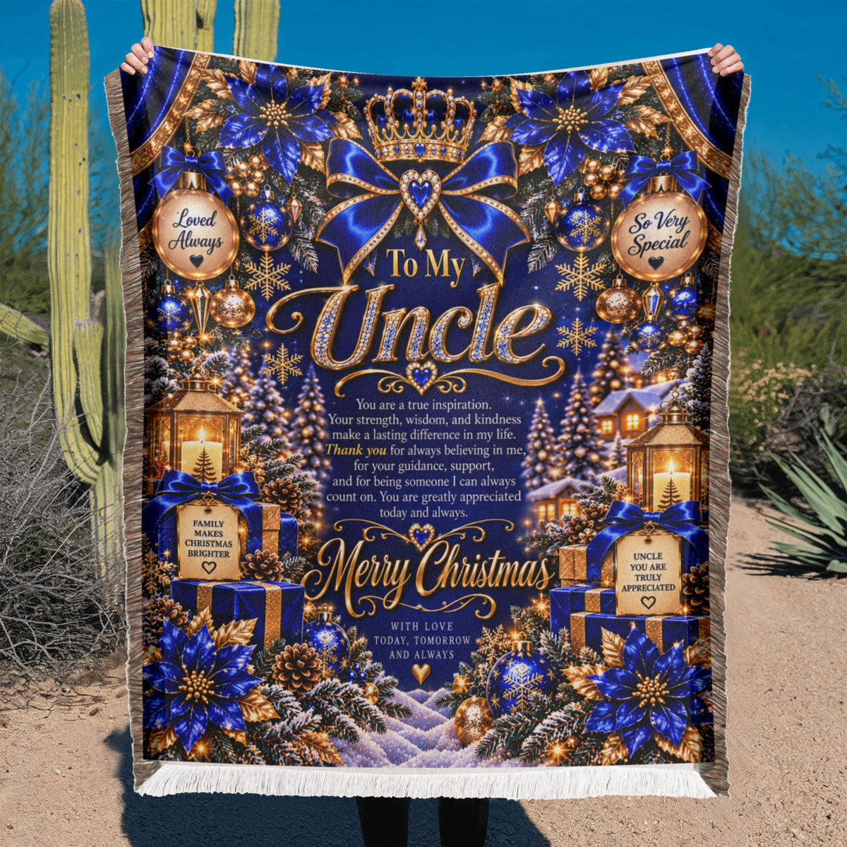 To My Uncle Christmas Woven Blue Blanket – Heartfelt Holiday Keepsake Gift for Uncle