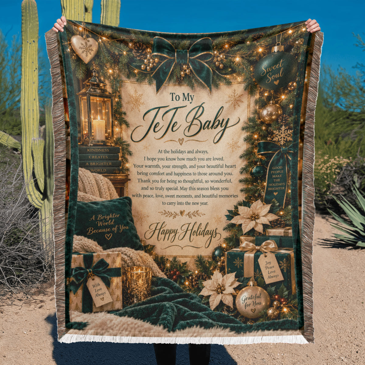 Te Te Baby Happy Holidays Printed Green Woven Blanket – Heartfelt Christmas Keepsake Gift