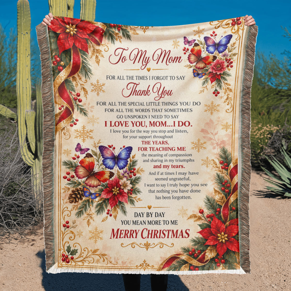 to my mom happy holiday printed woven blanket