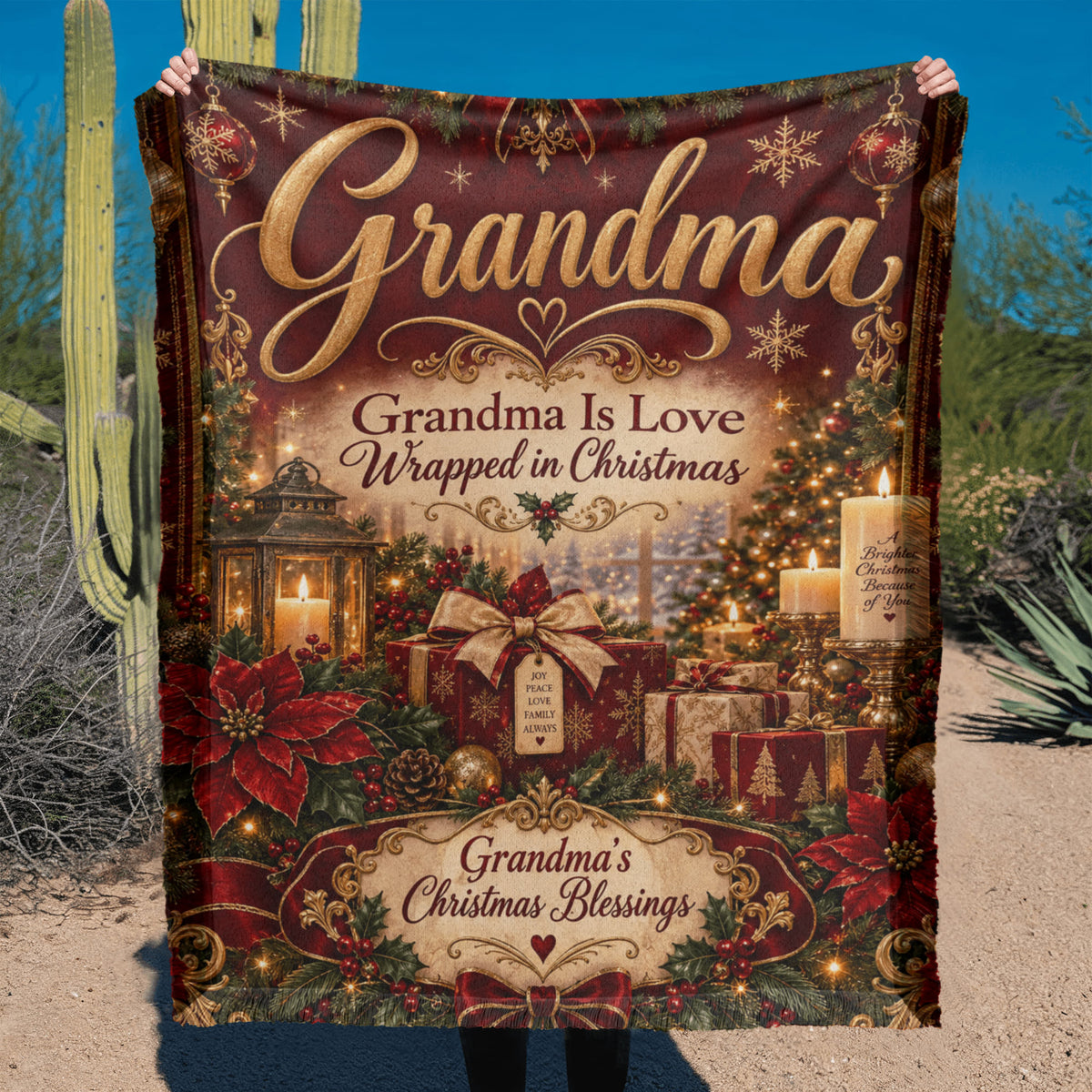 Grandma Christmas Woven Blanket – Grandma’s Christmas Blessings Holiday Gift, Heartfelt Gift for Grandmother