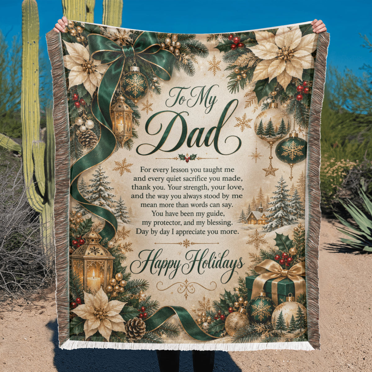 to my dad happy holidays printed woven blanket