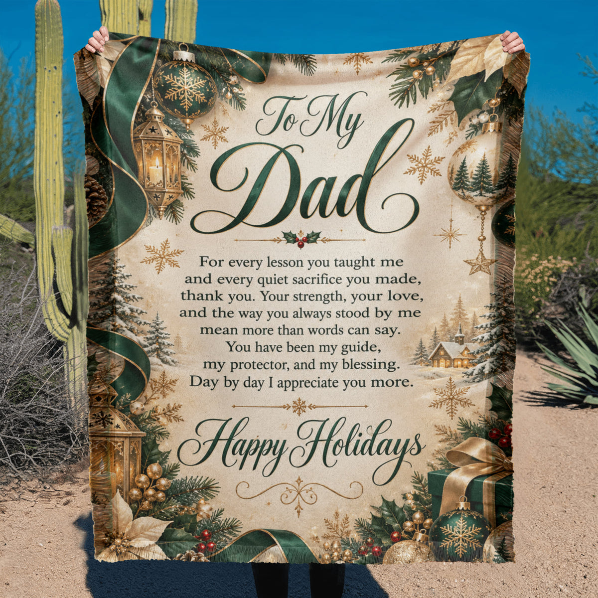 To My Dad Christmas Woven Green Blanket – Heartfelt Holiday Gift for Dad, Father Christmas Keepsake