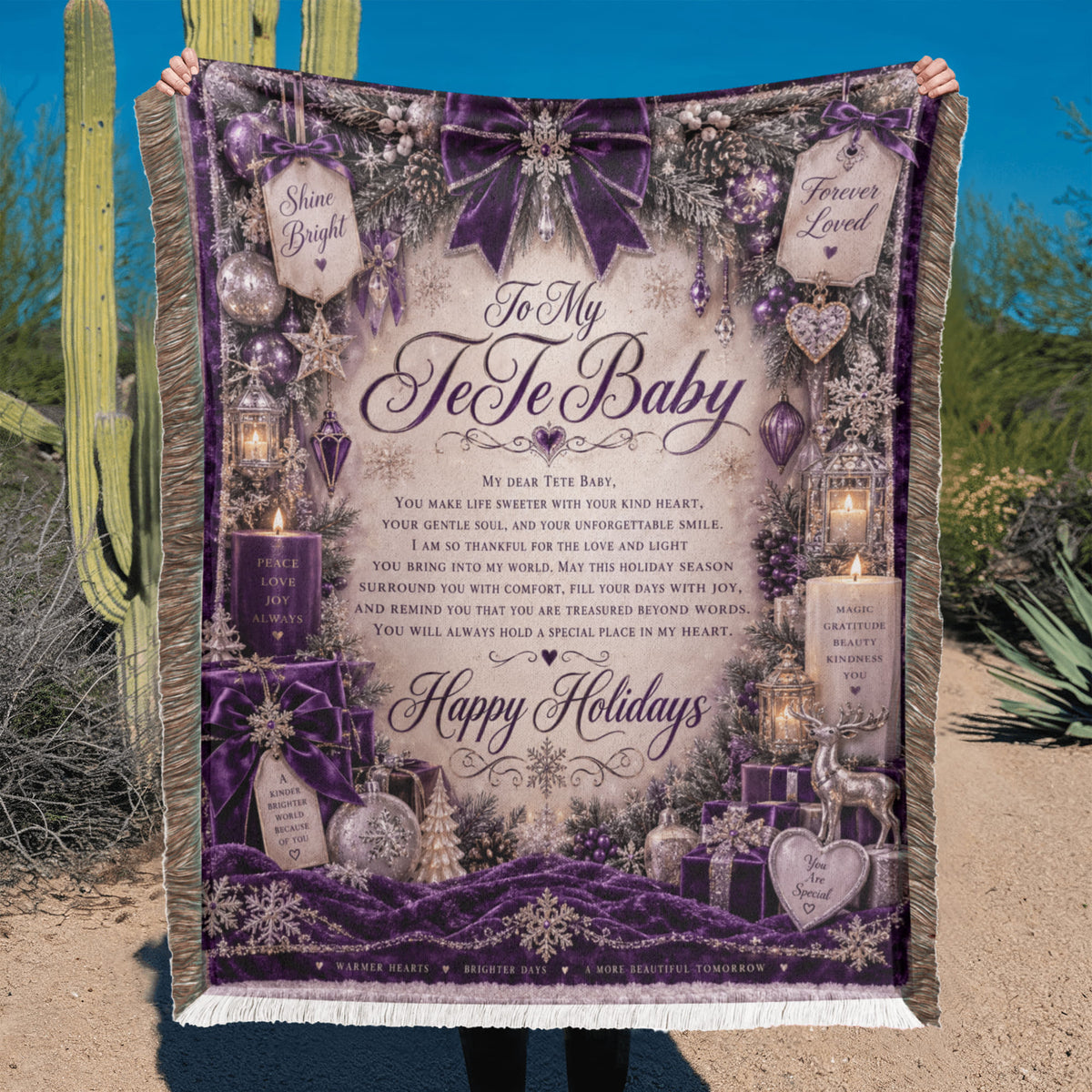 TeTe's Baby Happy Holidays Printed Purple Woven Blanket – Heartfelt Christmas Keepsake Gift