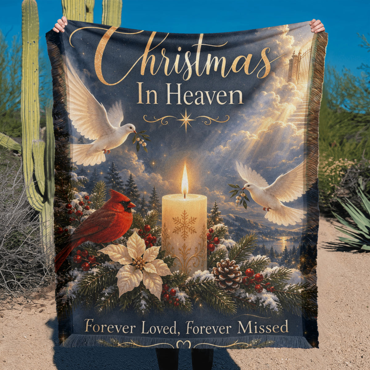 Christmas in Heaven Memorial Throw Blanket- Forever Loved Remembrance Gift for Loss of Loved One