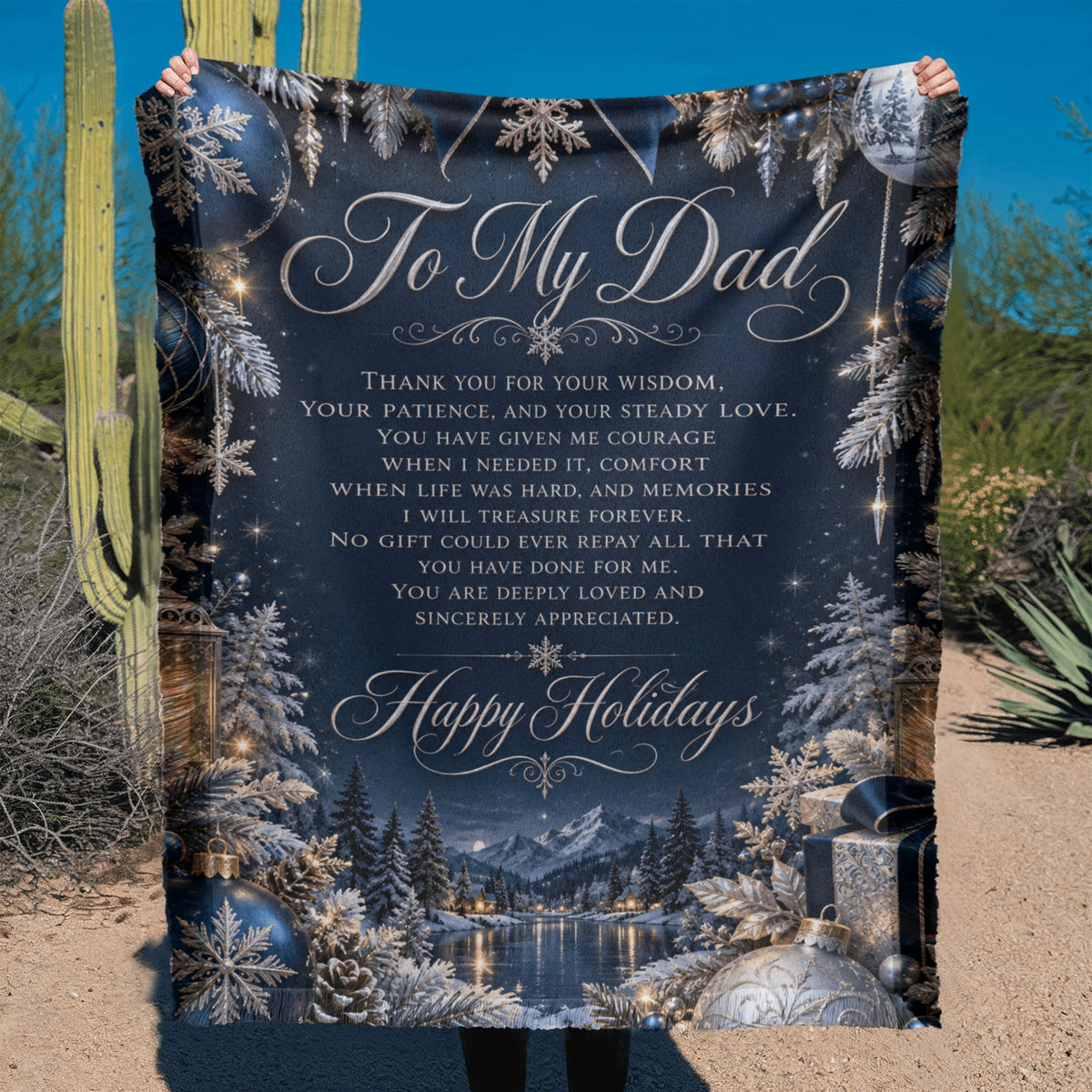 To My Dad Christmas Woven Blue Blanket – Heartfelt Holiday Gift for Dad, Father Christmas Keepsake