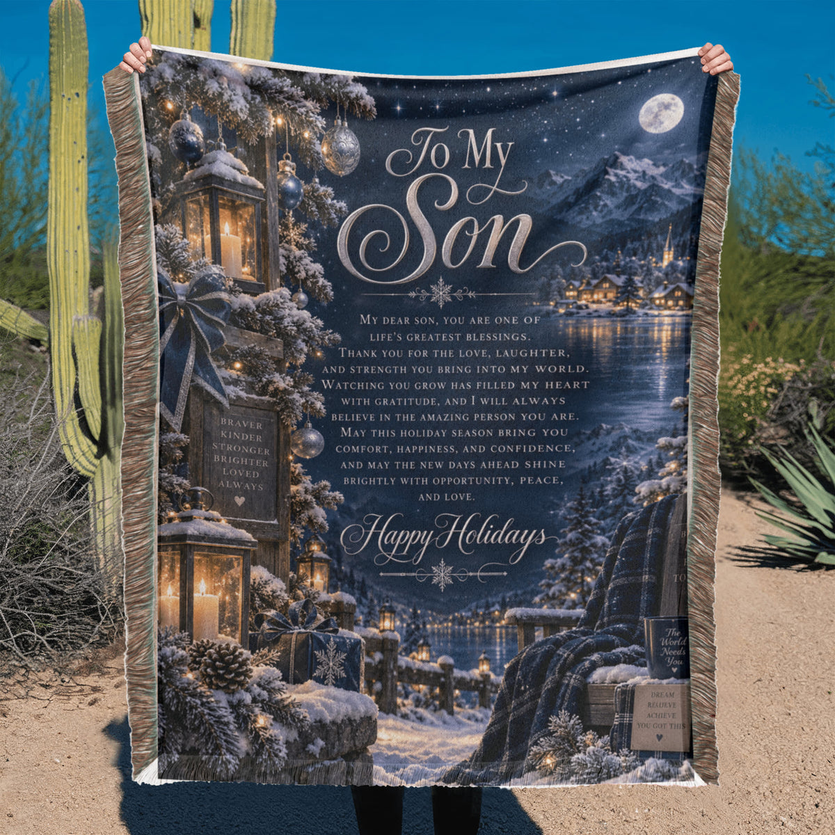 To My Son Happy Holidays Printed Woven Blanket – Heartfelt Christmas Keepsake Gift