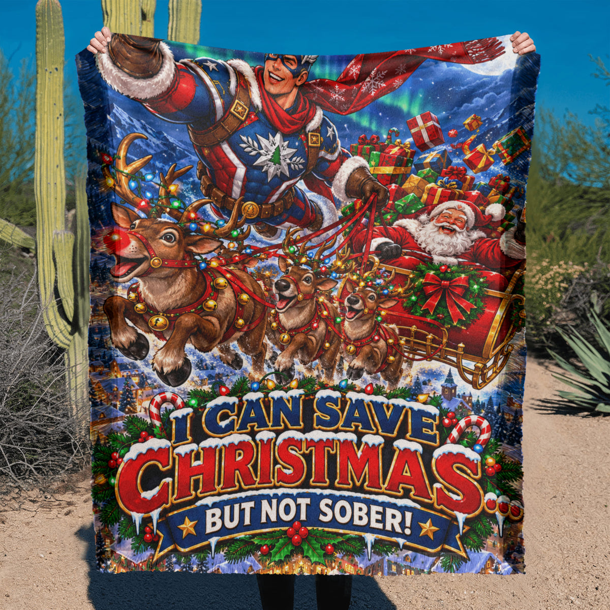 I Can Save Christmas, But Not Sober Funny Christmas Woven Throw Blanket – Adult Holiday Gift