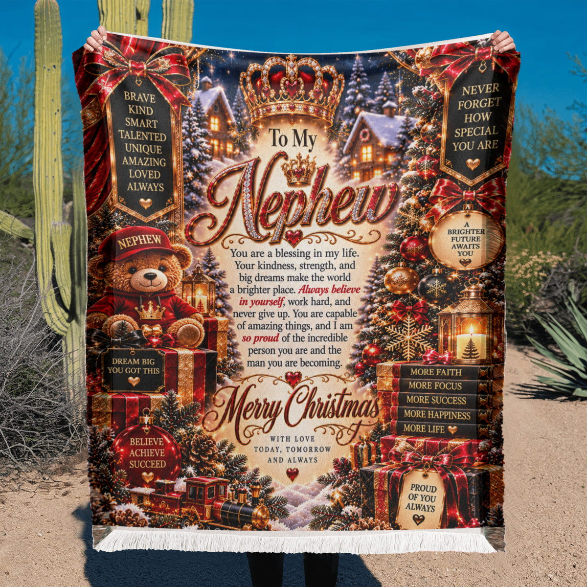 To My Nephew Christmas Woven Blanket – Heartfelt Holiday Keepsake Gift for Nephew
