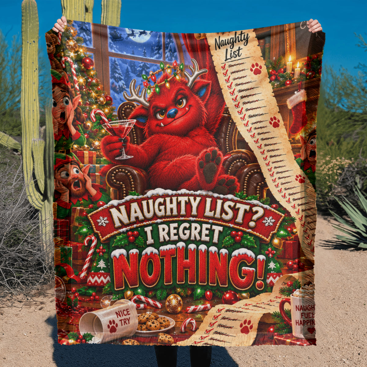 Naughty List No Regrets Funny Christmas Woven Throw Blanket – Adult Holiday Gift