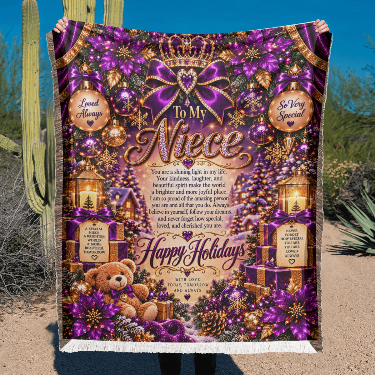 To My Niece Christmas Woven Purple Blanket – Heartfelt Holiday Keepsake Gift for Niece