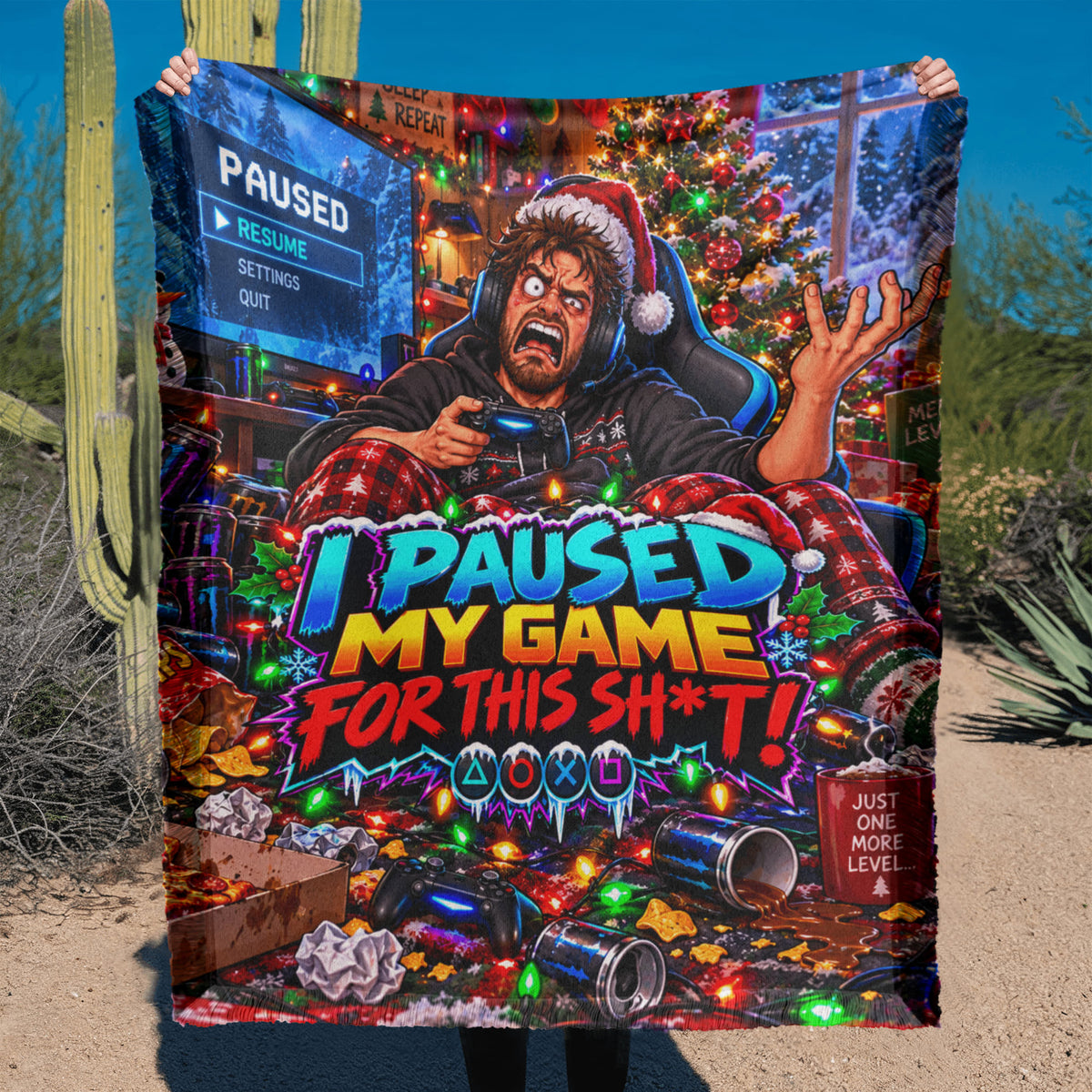 I Paused My Game  Funny Adult Christmas Throw Blanket- Gamer Holiday Gift