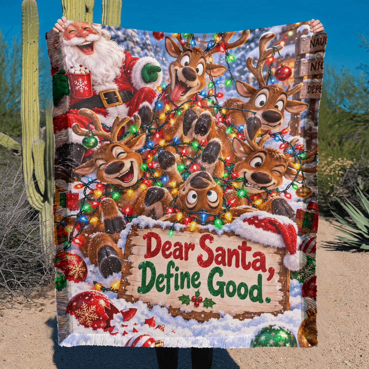 Dear Santa, Define Good. Funny Reindeer Christams Throw Blanket- Adult Humor Holiday Gift