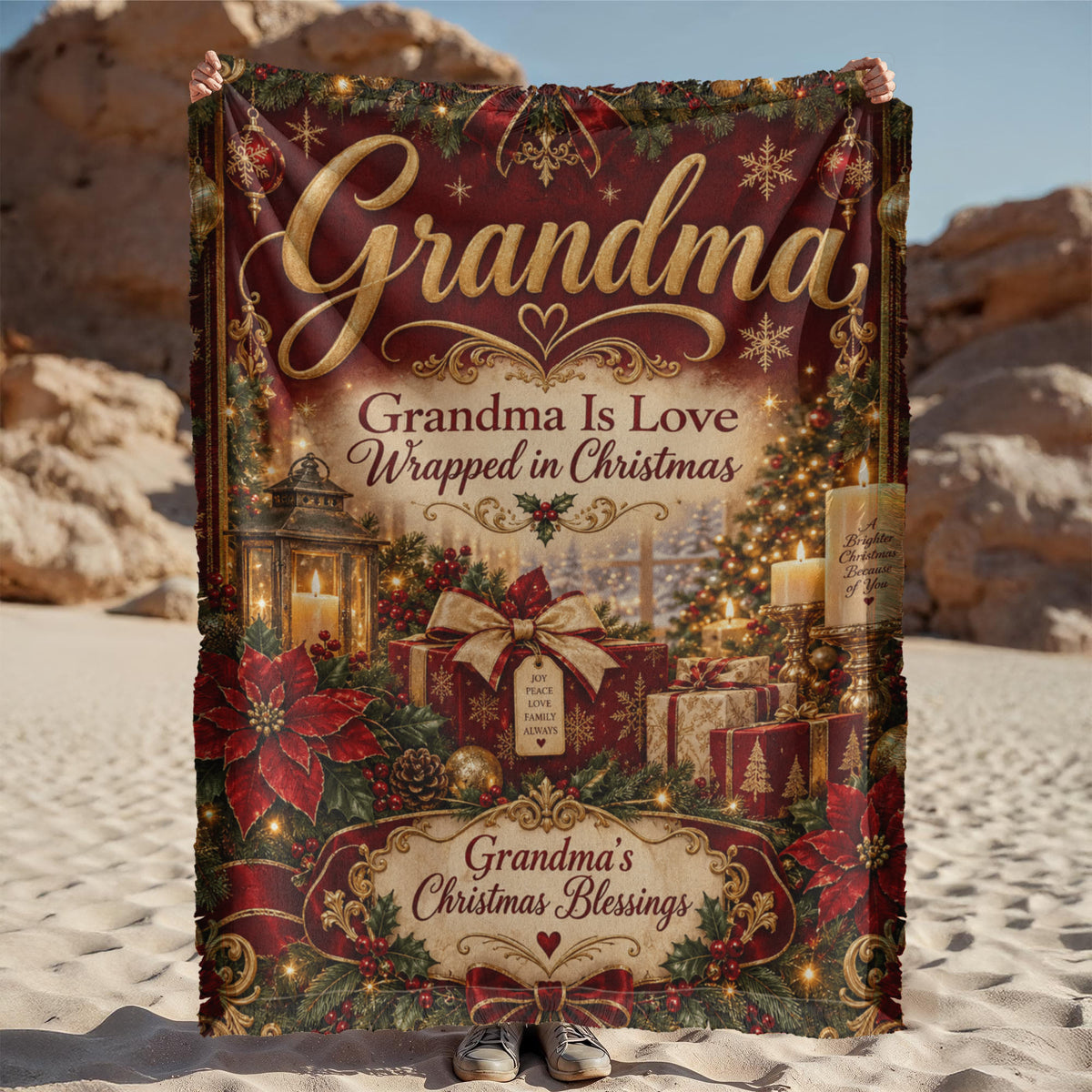Grandma Christmas Woven Blanket – Grandma’s Christmas Blessings Holiday Gift, Heartfelt Gift for Grandmother