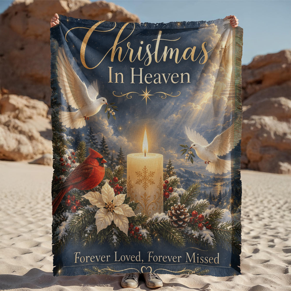 Christmas in Heaven Memorial Throw Blanket- Forever Loved Remembrance Gift for Loss of Loved One