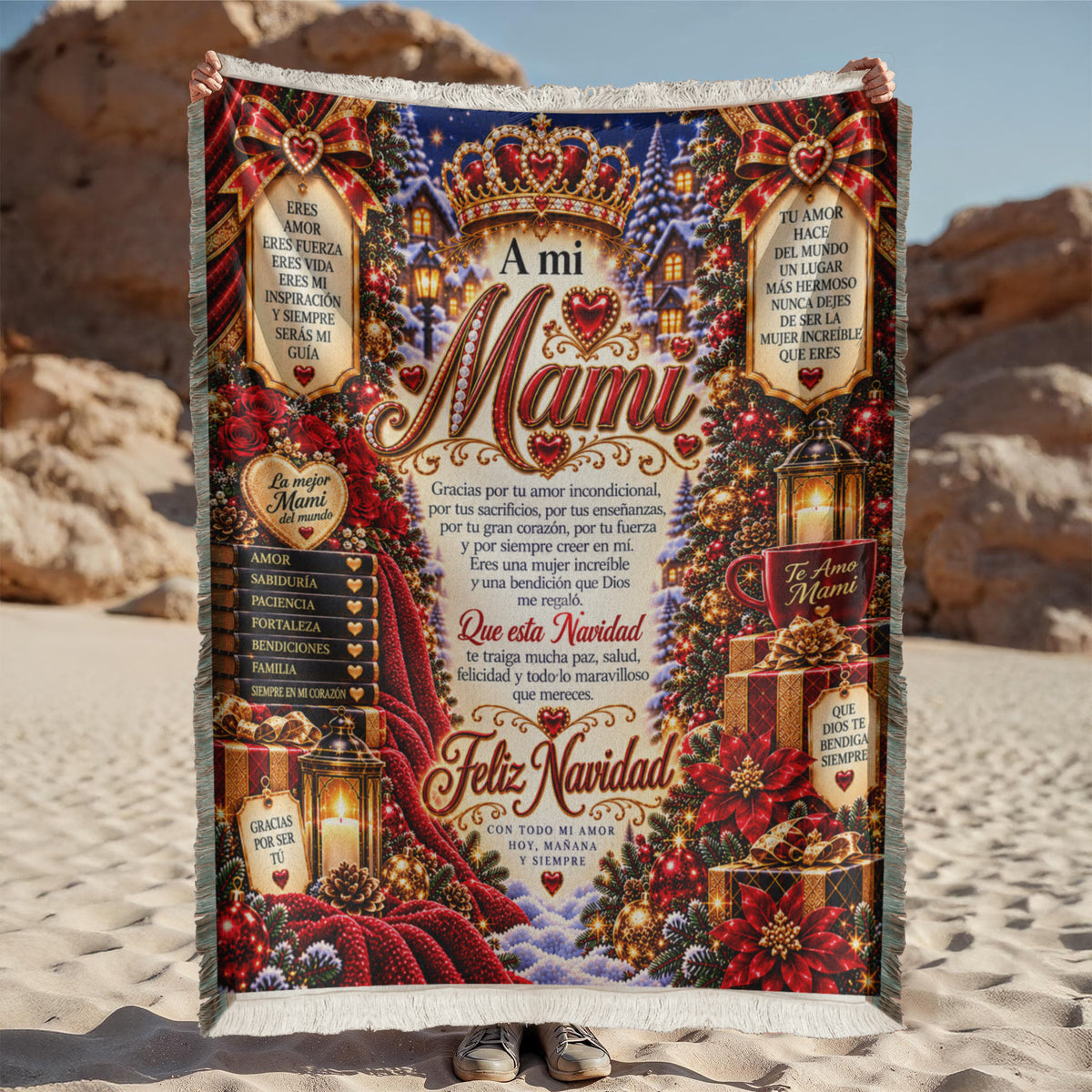 A Mi Mami Manta Tejida de Navidad – Regalo Navideño Sentimental con Amor para Mami