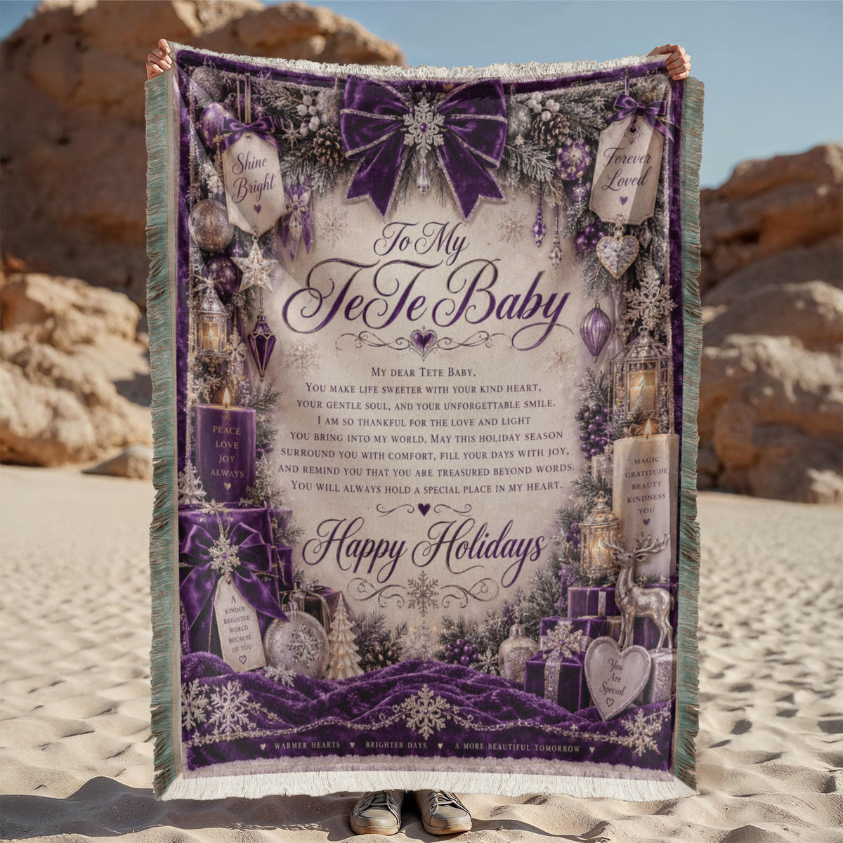 TeTe's Baby Happy Holidays Printed Purple Woven Blanket – Heartfelt Christmas Keepsake Gift