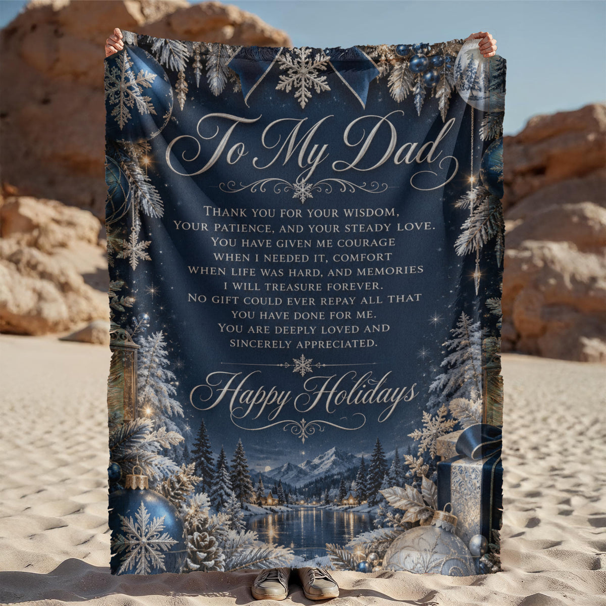 To My Dad Christmas Woven Blue Blanket – Heartfelt Holiday Gift for Dad, Father Christmas Keepsake