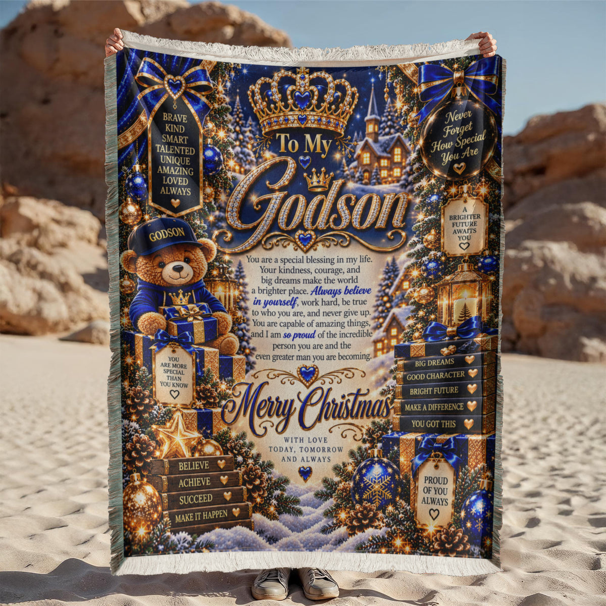To My Godson Christmas Woven Blanket – Heartfelt Holiday Keepsake Gift for Godson