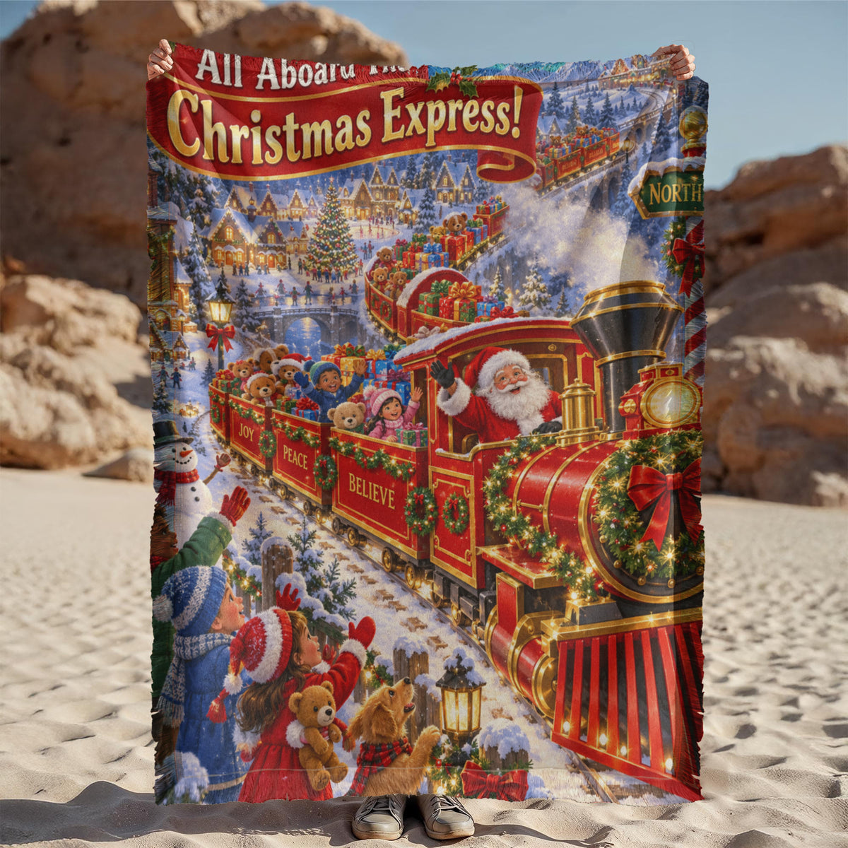 Kids Christmas Train Throw Blanket-Santa's North Pole Express Holiday Gift for Boys and Girls
