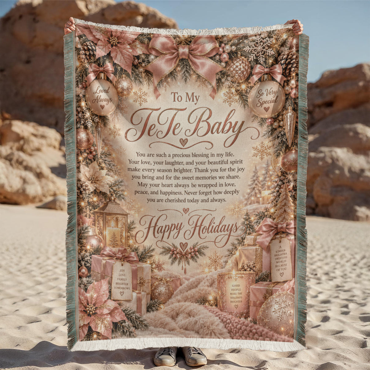 Te Te Baby Happy Holidays Printed Woven Blanket – Heartfelt Christmas Keepsake Gift