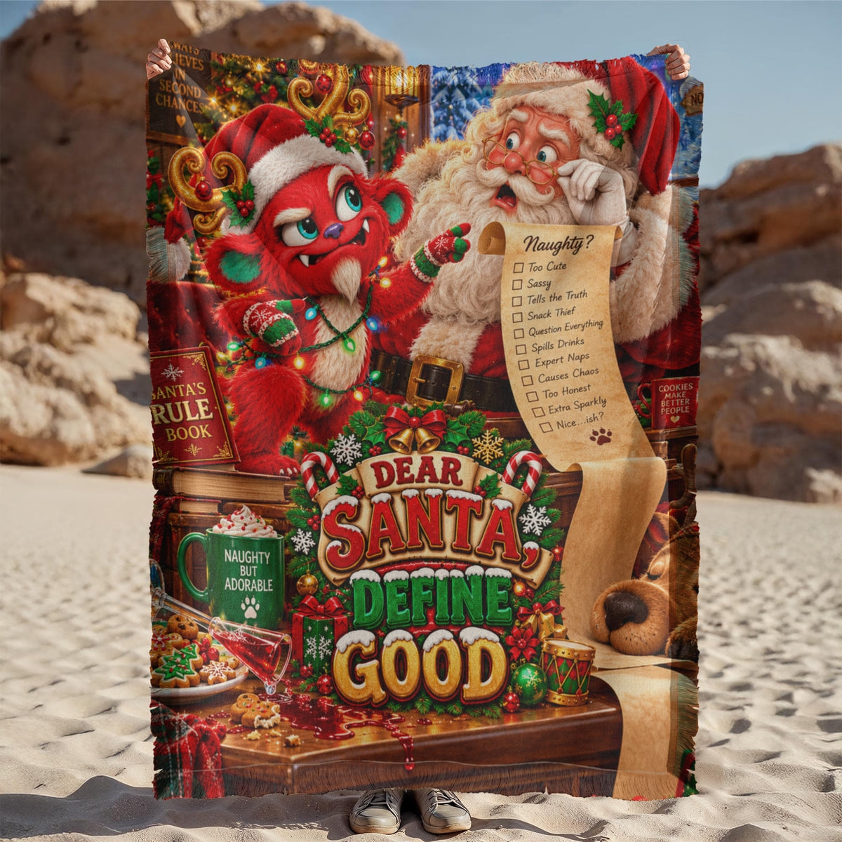 Dear Santa, Define Good Funny Christmas Woven Throw Blanket – Naughty List Holiday Gift