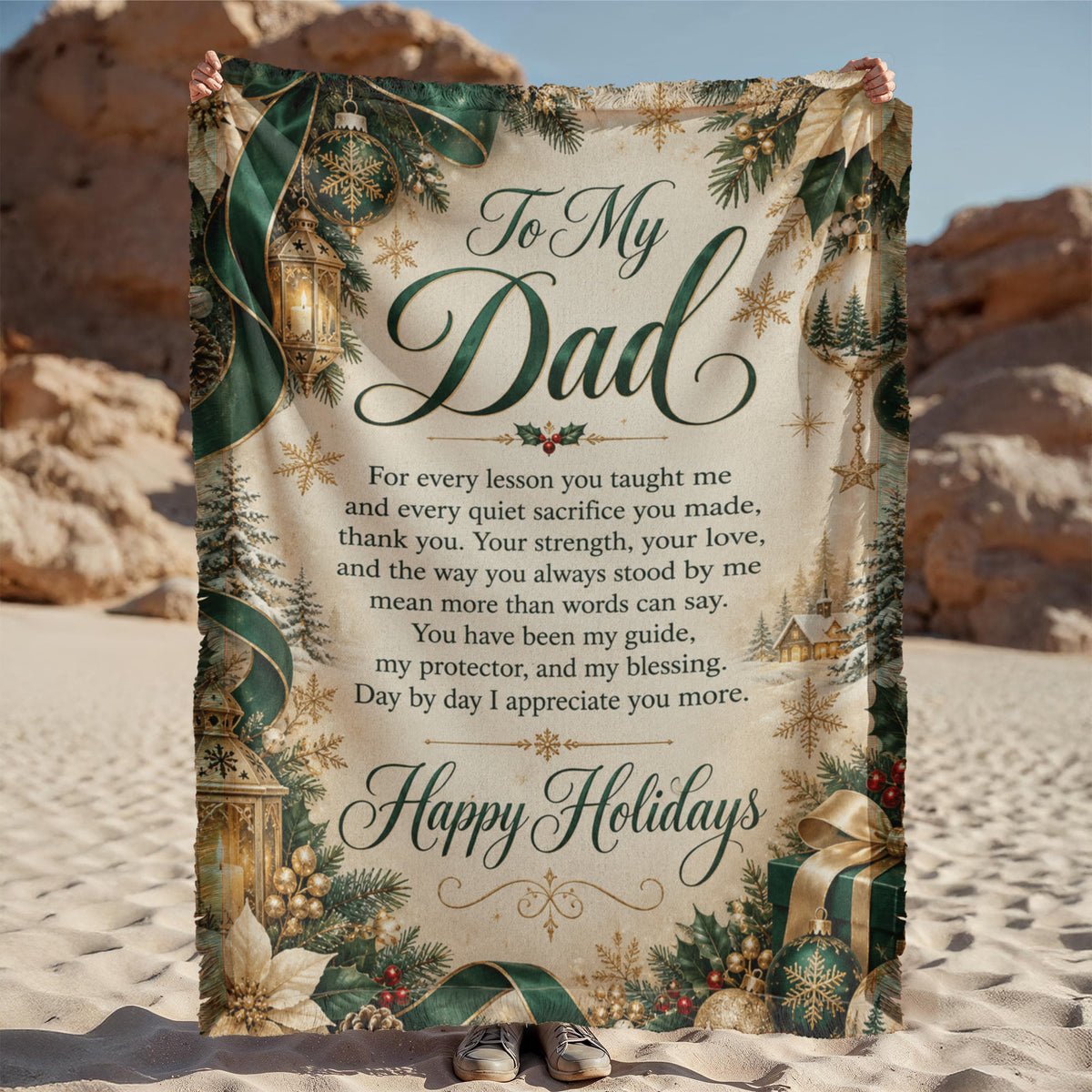 To My Dad Christmas Woven Green Blanket – Heartfelt Holiday Gift for Dad, Father Christmas Keepsake