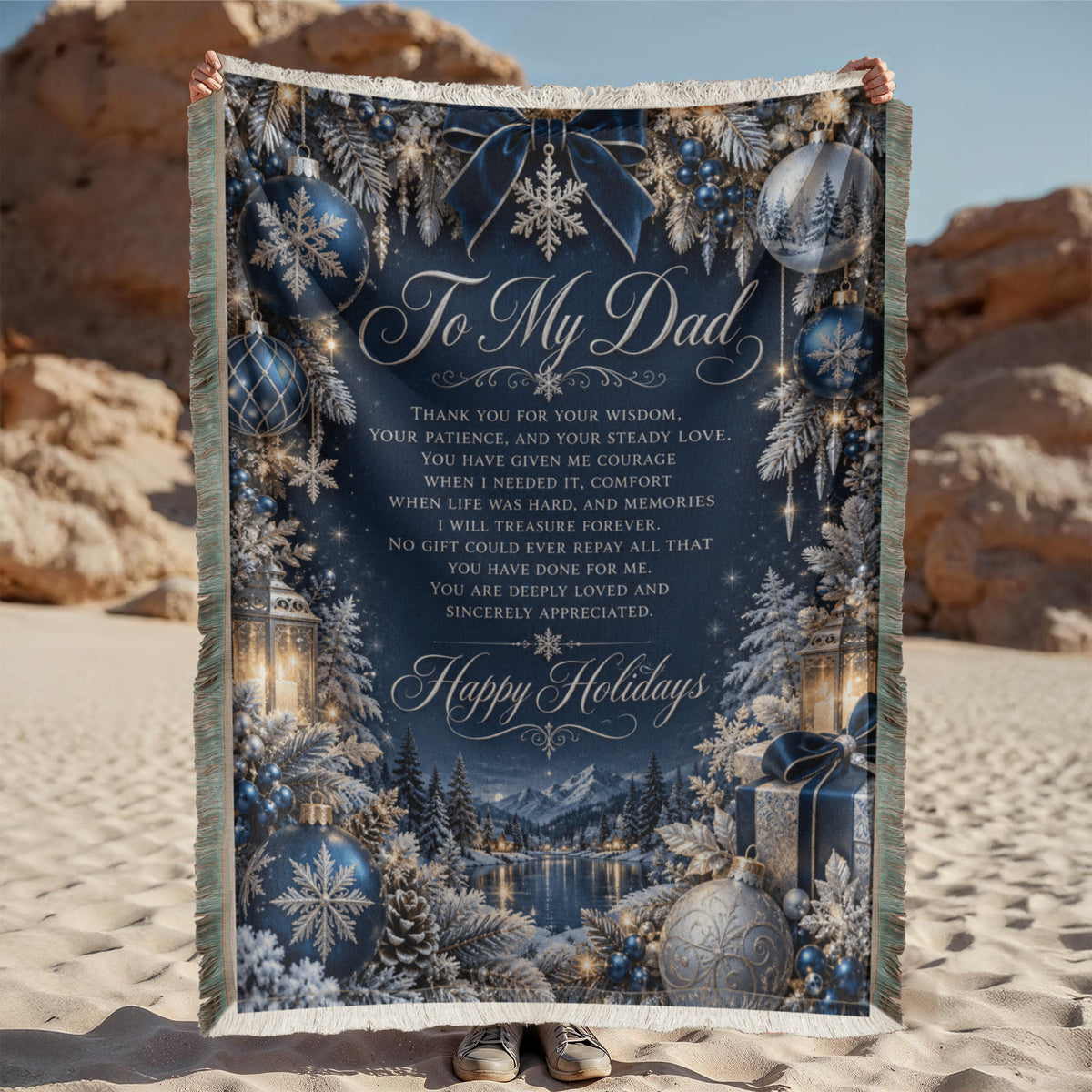 to my dad happy holidays printed woven blanket