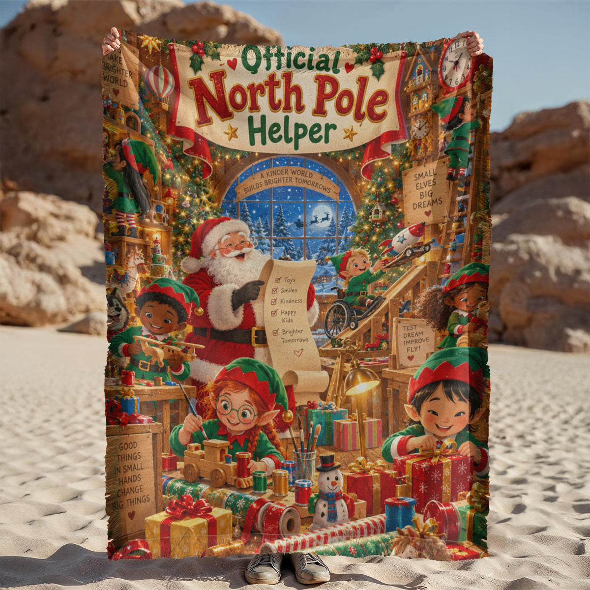 Kids North Pole Christmas Throw Blanket- Santa's Workshop Elf Holiday Gift for Boys and Girls