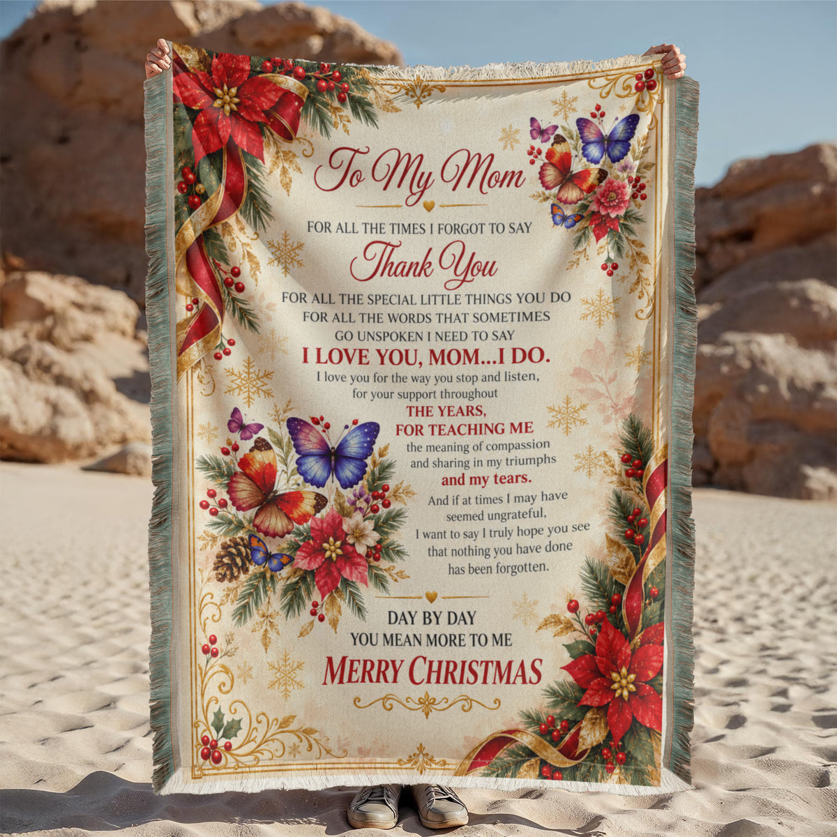 to my mom happy holiday printed woven blanket
