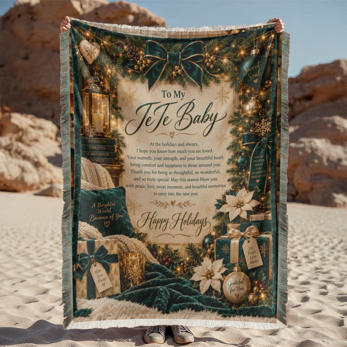 Te Te Baby Happy Holidays Printed Green Woven Blanket – Heartfelt Christmas Keepsake Gift