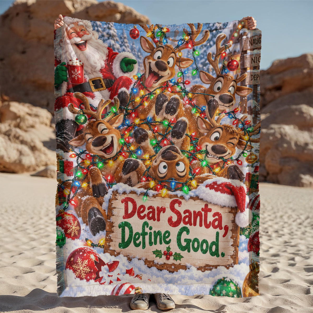 Dear Santa, Define Good. Funny Reindeer Christams Throw Blanket- Adult Humor Holiday Gift