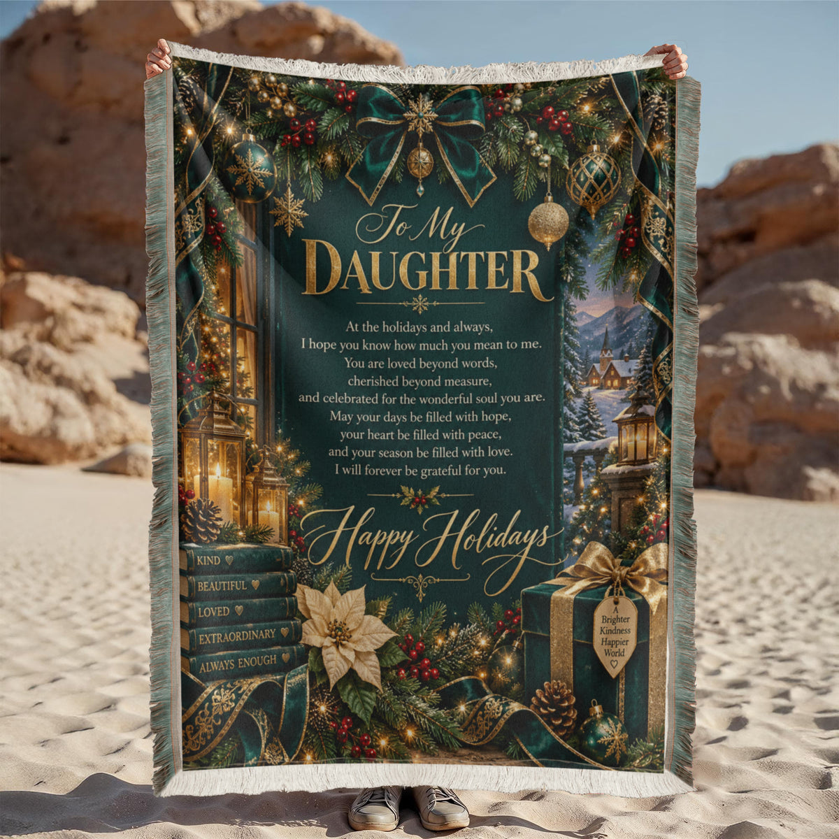 Daughter Happy Holidays Printed Woven Green Blanket – Heartfelt Christmas Keepsake Gift