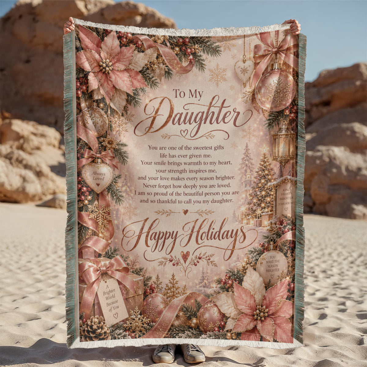 To My Daughter Happy Holidays Printed Woven Blanket – Heartfelt Christmas Keepsake Gift