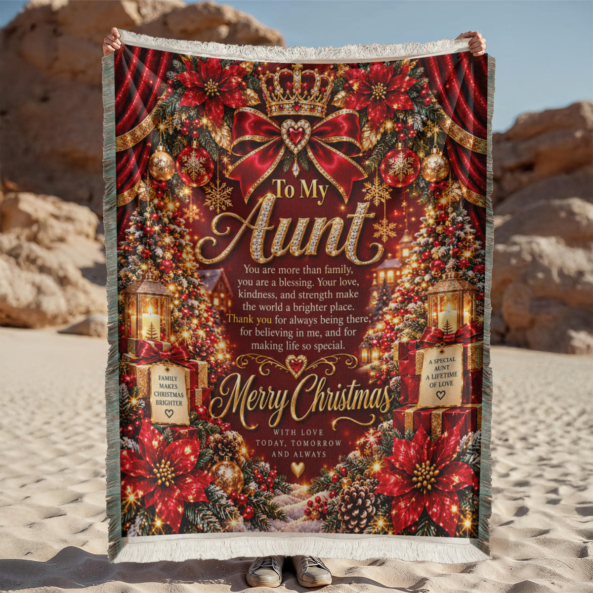 Aunt Merry Christmas Woven Blanket – Sentimental Christmas Keepsake Gift for Aunt