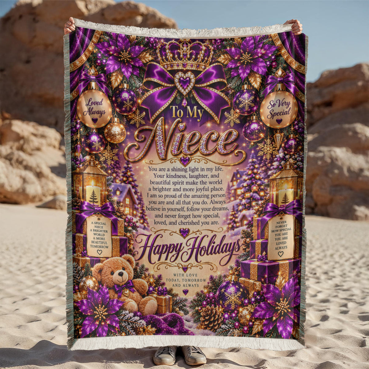 To My Niece Christmas Woven Purple Blanket – Heartfelt Holiday Keepsake Gift for Niece