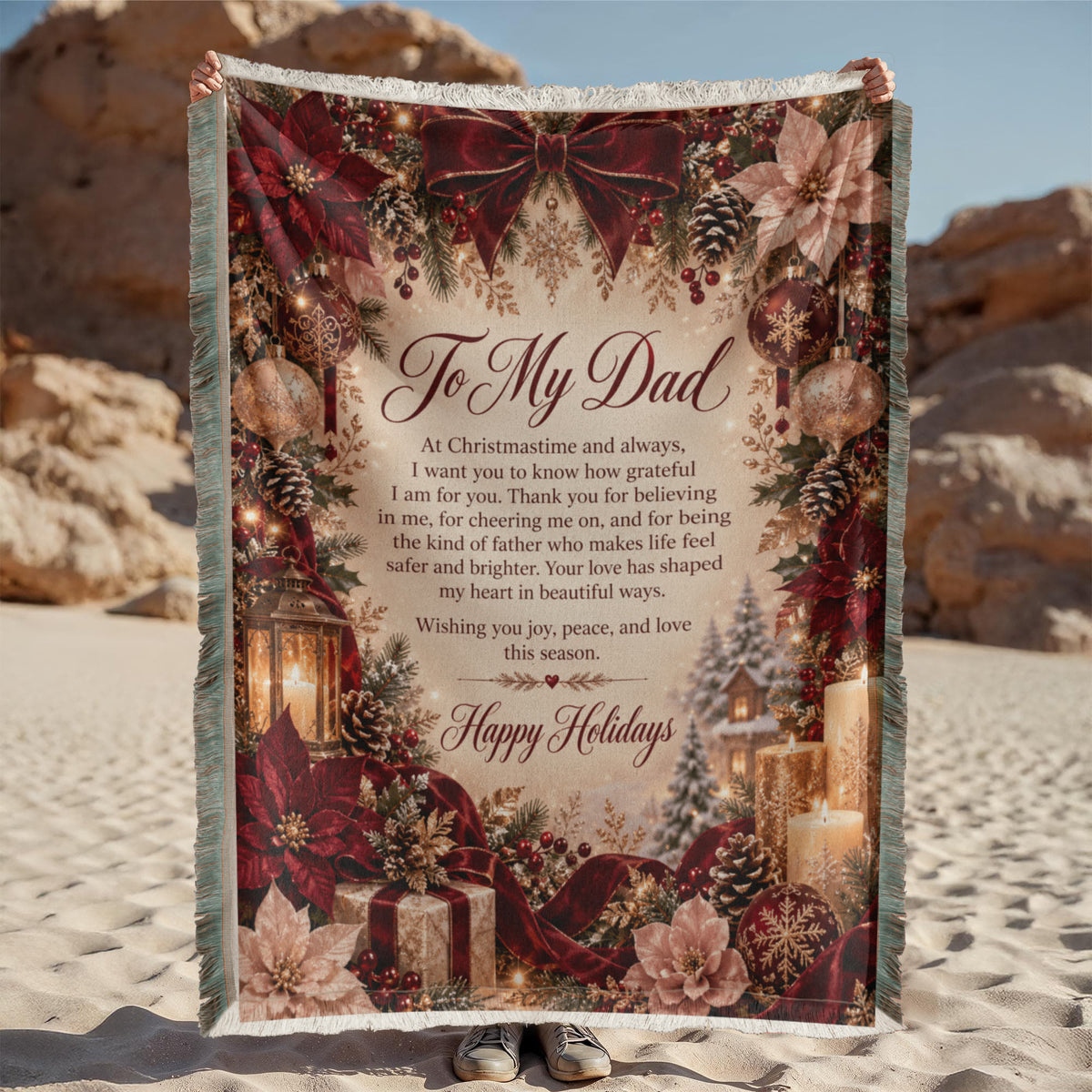 to my dad happy holidays printed woven blanket