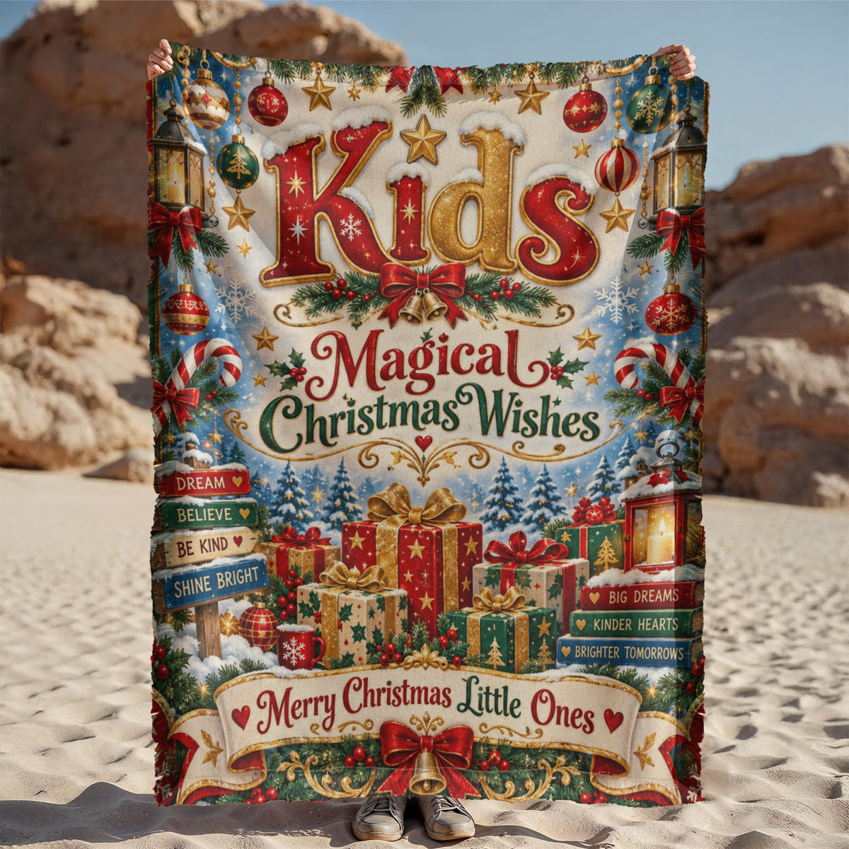 Kids Christmas Woven Blanket – Magical Christmas Wishes Holiday Blanket, Christmas Gift for Boys and Girls