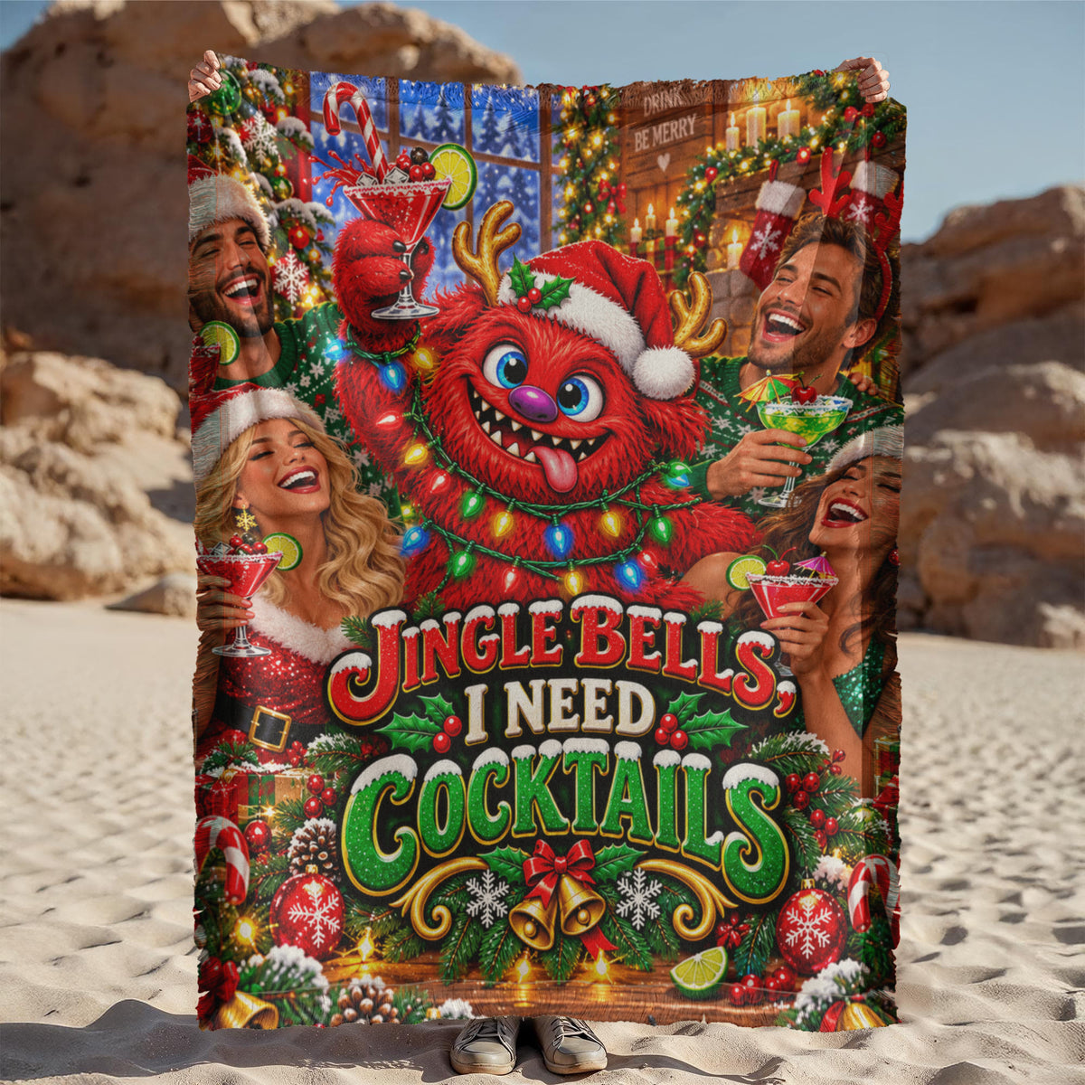 Jingle Bells I Need Cocktails Funny Christmas Woven Throw Blanket –Adult Holiday Gift