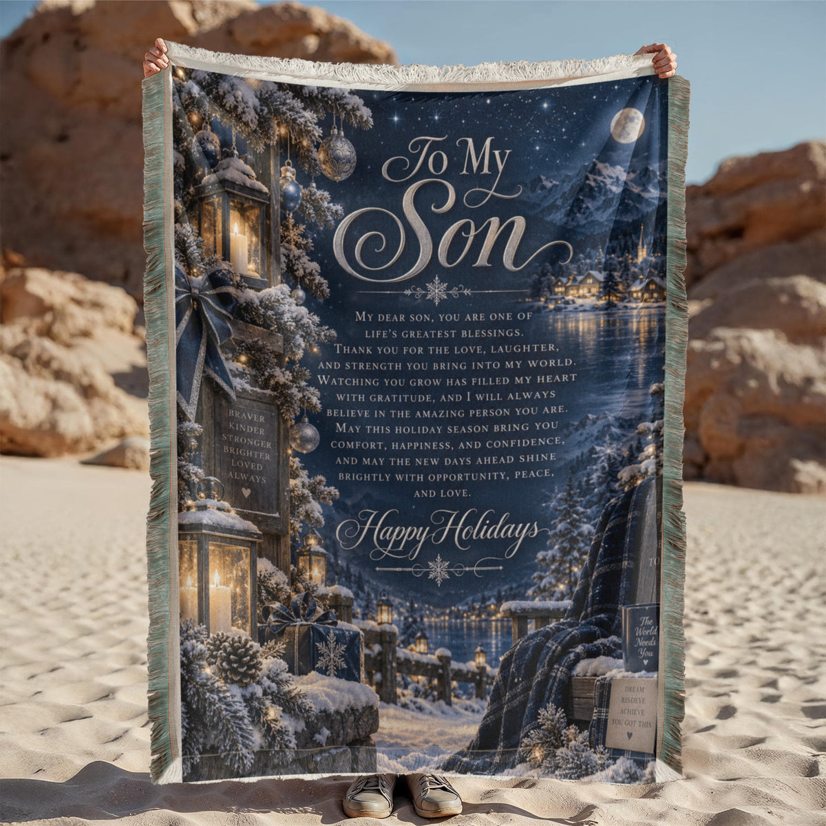 To My Son Happy Holidays Printed Woven Blanket – Heartfelt Christmas Keepsake Gift