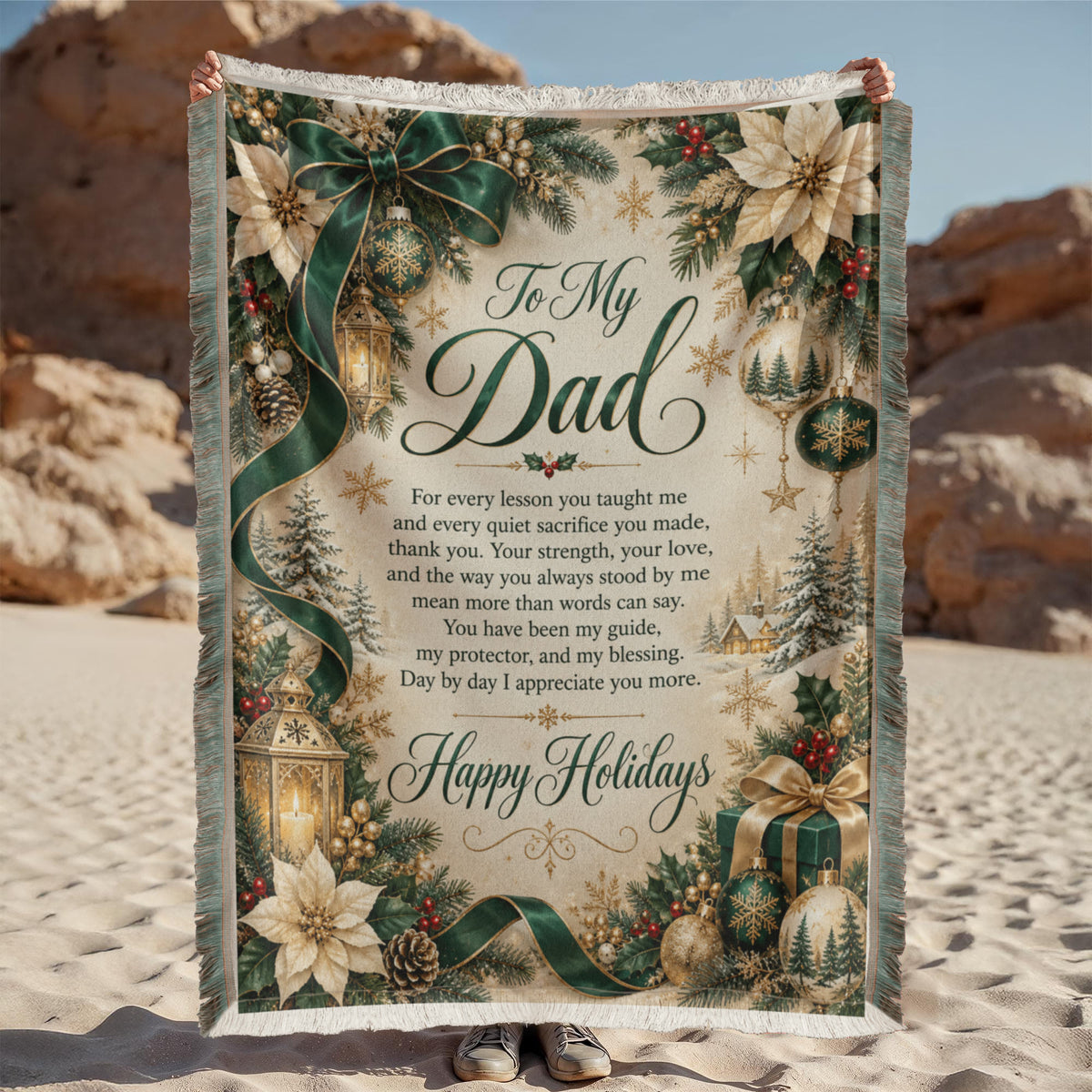 to my dad happy holidays printed woven blanket