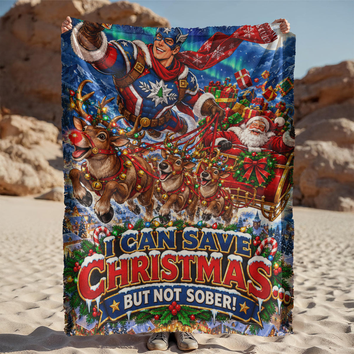 I Can Save Christmas, But Not Sober Funny Christmas Woven Throw Blanket – Adult Holiday Gift