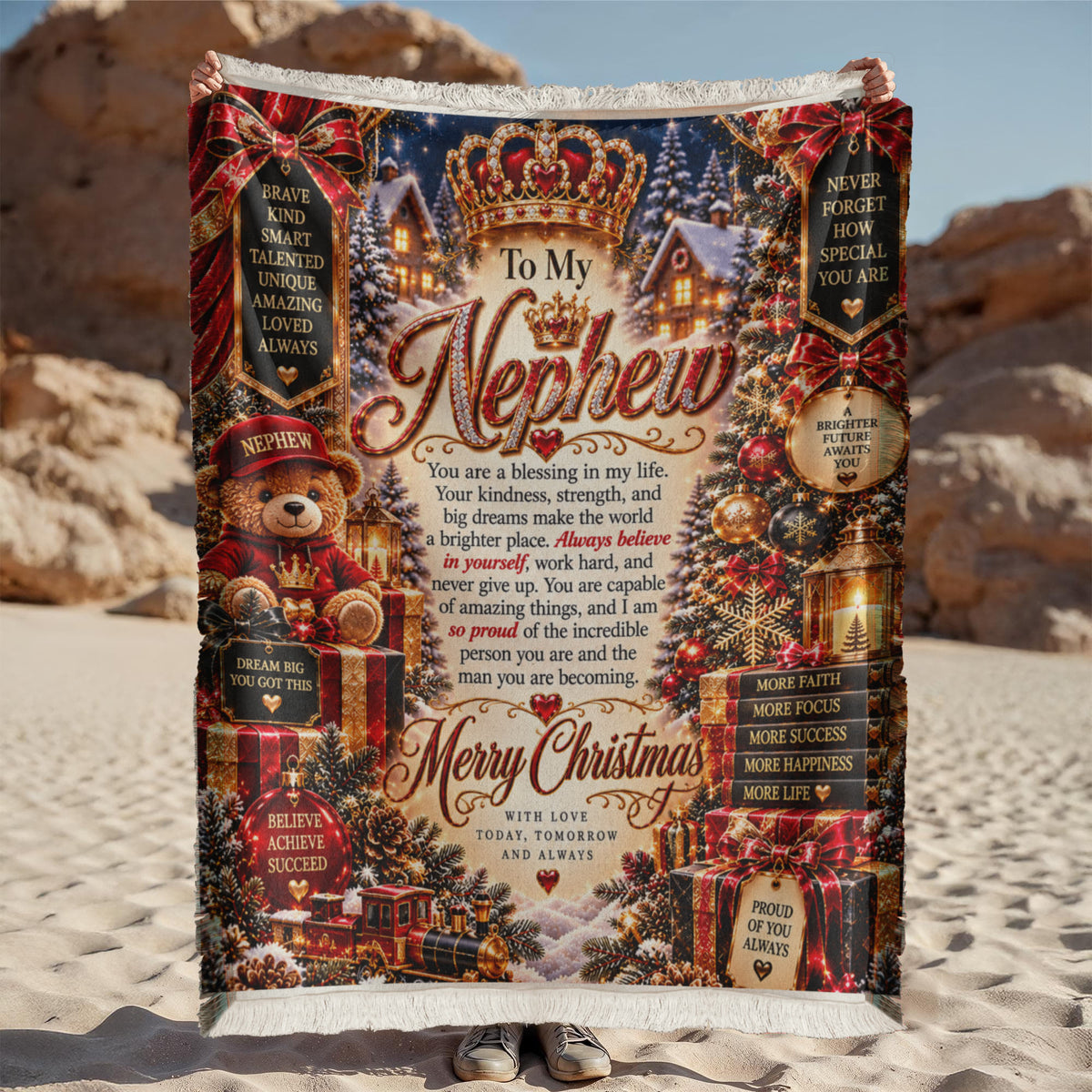 To My Nephew Christmas Woven Blanket – Heartfelt Holiday Keepsake Gift for Nephew