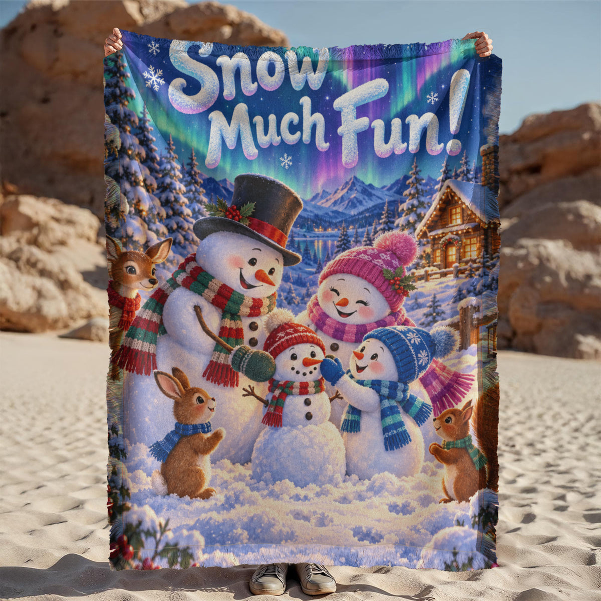 Kids Snowman Christmas Throw Blanket- Snow Much Fun Winter Holiday Gift for Children
