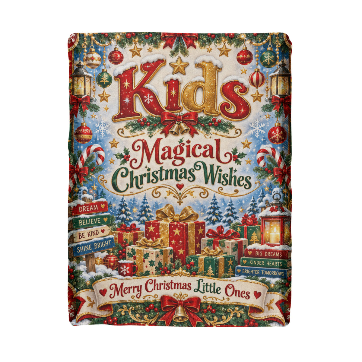 Kids Christmas Woven Blanket – Magical Christmas Wishes Holiday Blanket, Christmas Gift for Boys and Girls