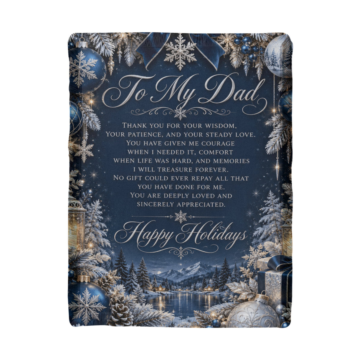 To My Dad Christmas Woven Blue Blanket – Heartfelt Holiday Gift for Dad, Father Christmas Keepsake