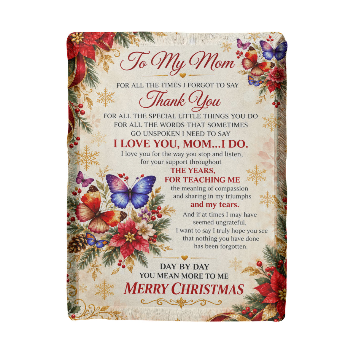 To My Mom Merry Christmas Woven Blanket – Heartfelt Christmas Gift for Mom, Mother Holiday Keepsake Blanket